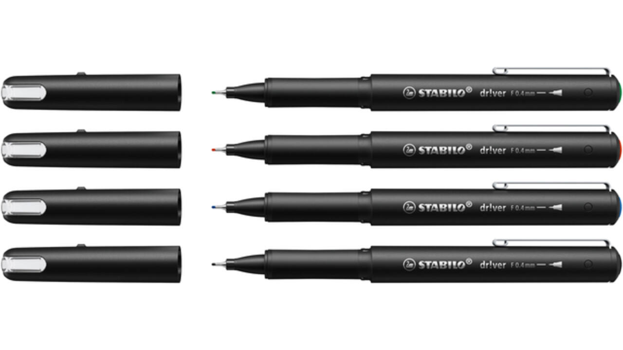 Fineliner STABILO dr!ver fijn assorti 4 stuks