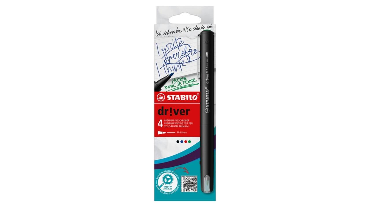 Fineliner STABILO dr!ver medium assorti 4 stuks