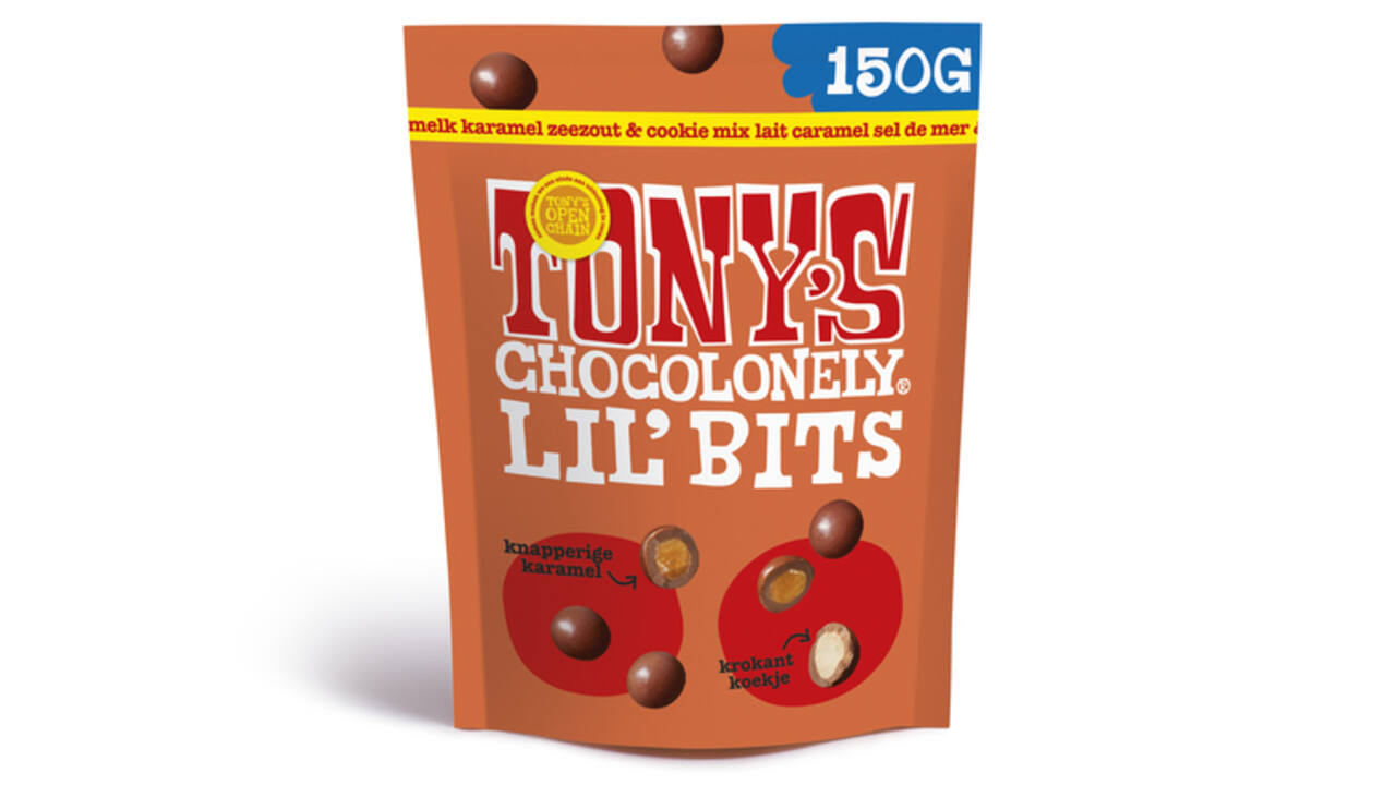Chocolade Tony's Chocolonely Lil' Bits melk karamel zeezout & cookie 150 gram