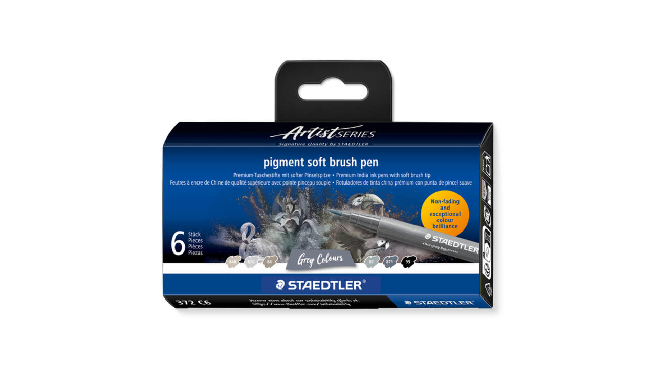 Brushpen Staedtler pigment pen etui à 6 grijze kleuren