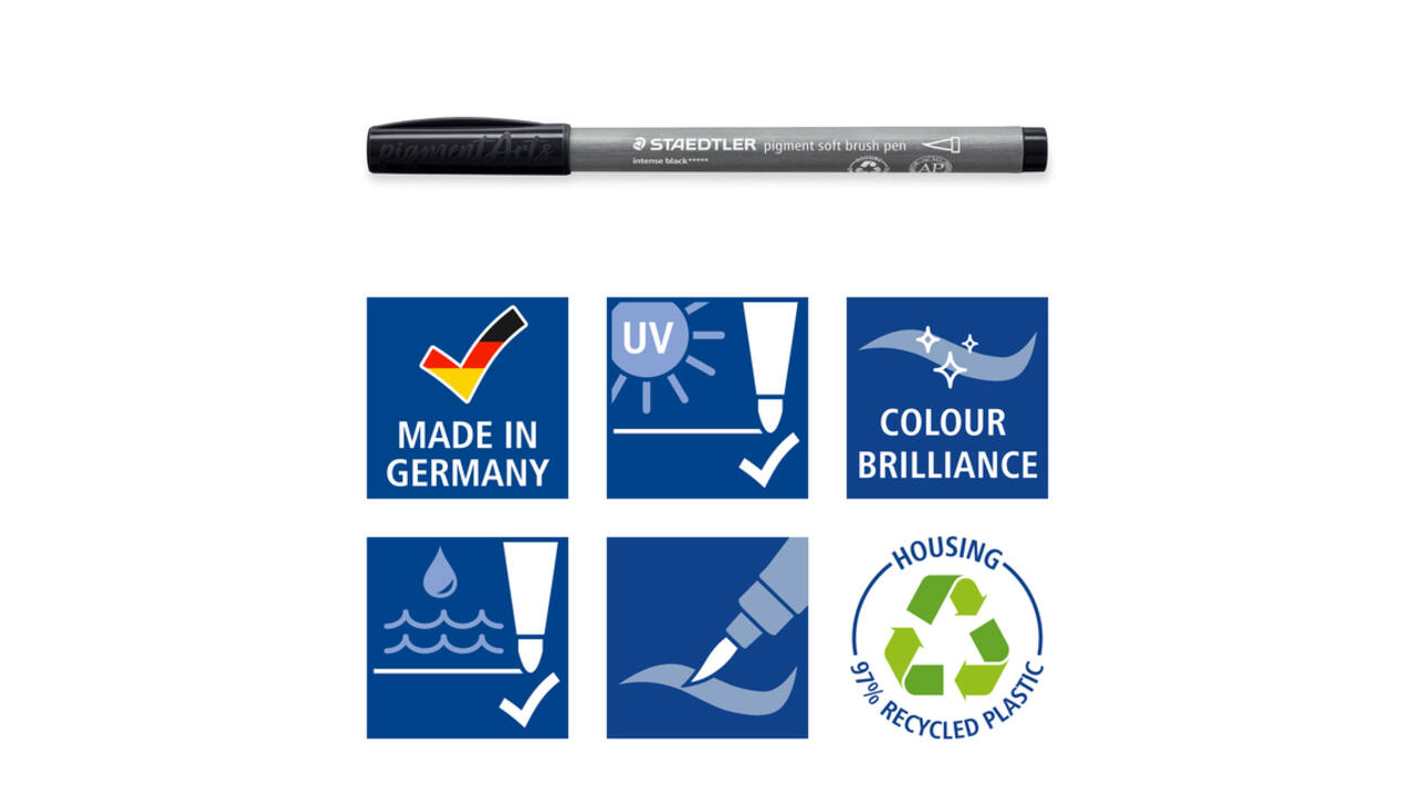 Brushpen Staedtler pigment pen etui à 6 grijze kleuren