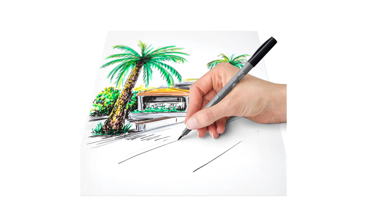 Brushpen Staedtler pigment pen etui à 6 grijze kleuren