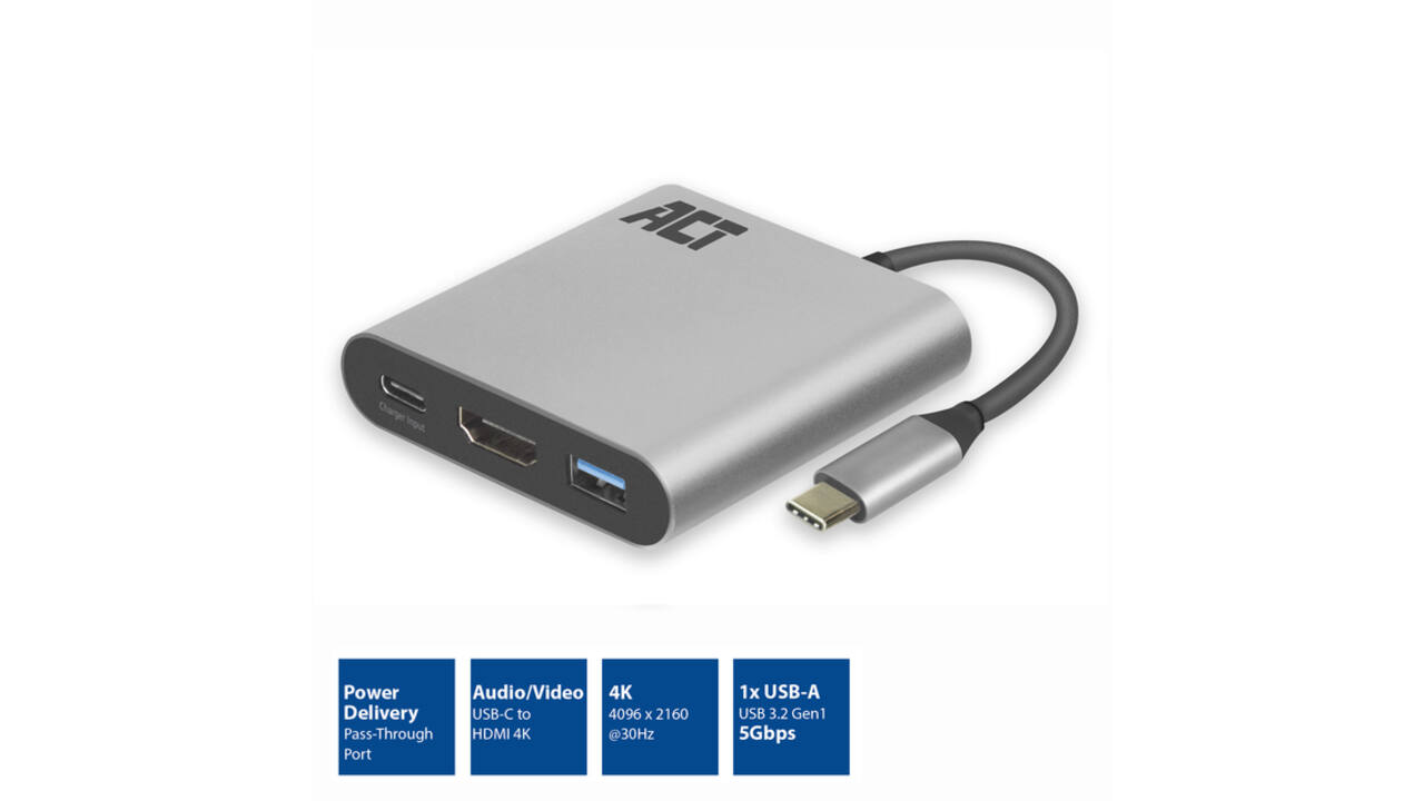 Adapter ACT USB-C multiport voor 1 HDMI monitor