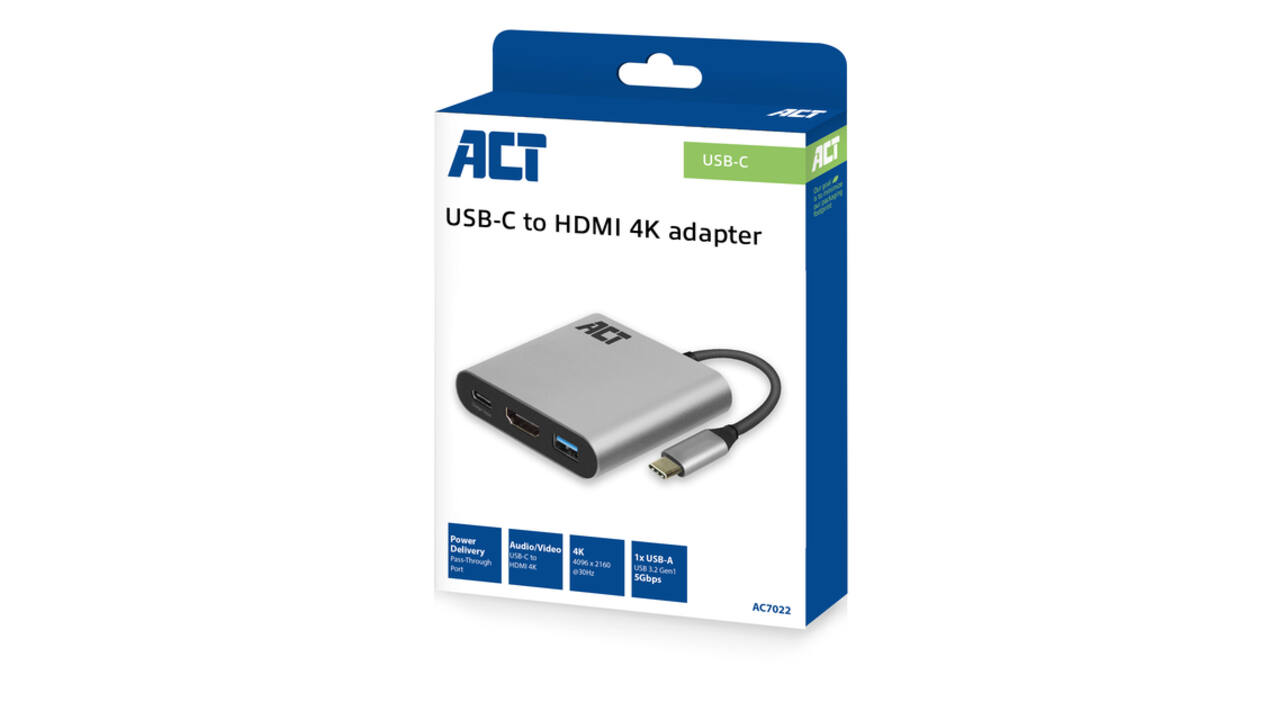 Adapter ACT USB-C multiport voor 1 HDMI monitor