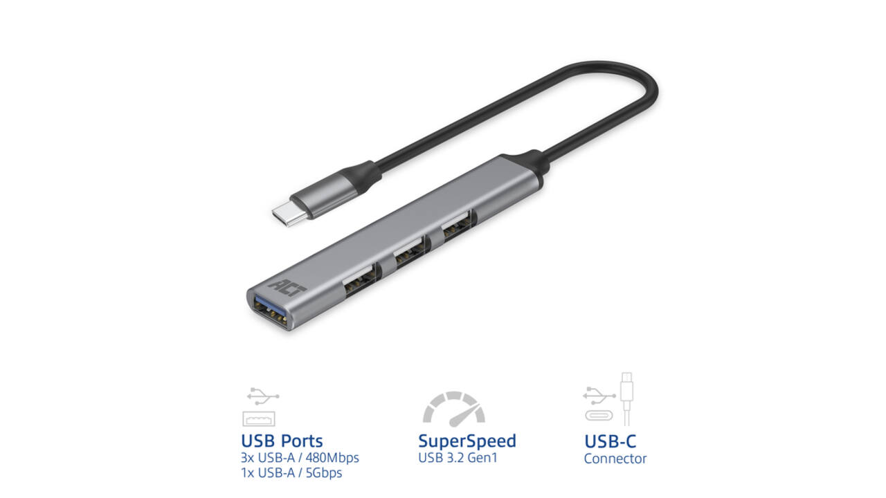 Hub ACT USB-C 3x USB-A 2.0 en 1x USB-A 3.0