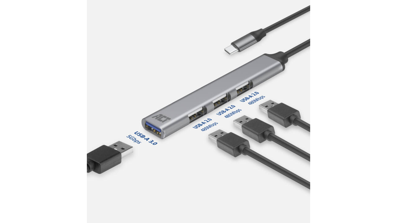 Hub ACT USB-C 3x USB-A 2.0 en 1x USB-A 3.0