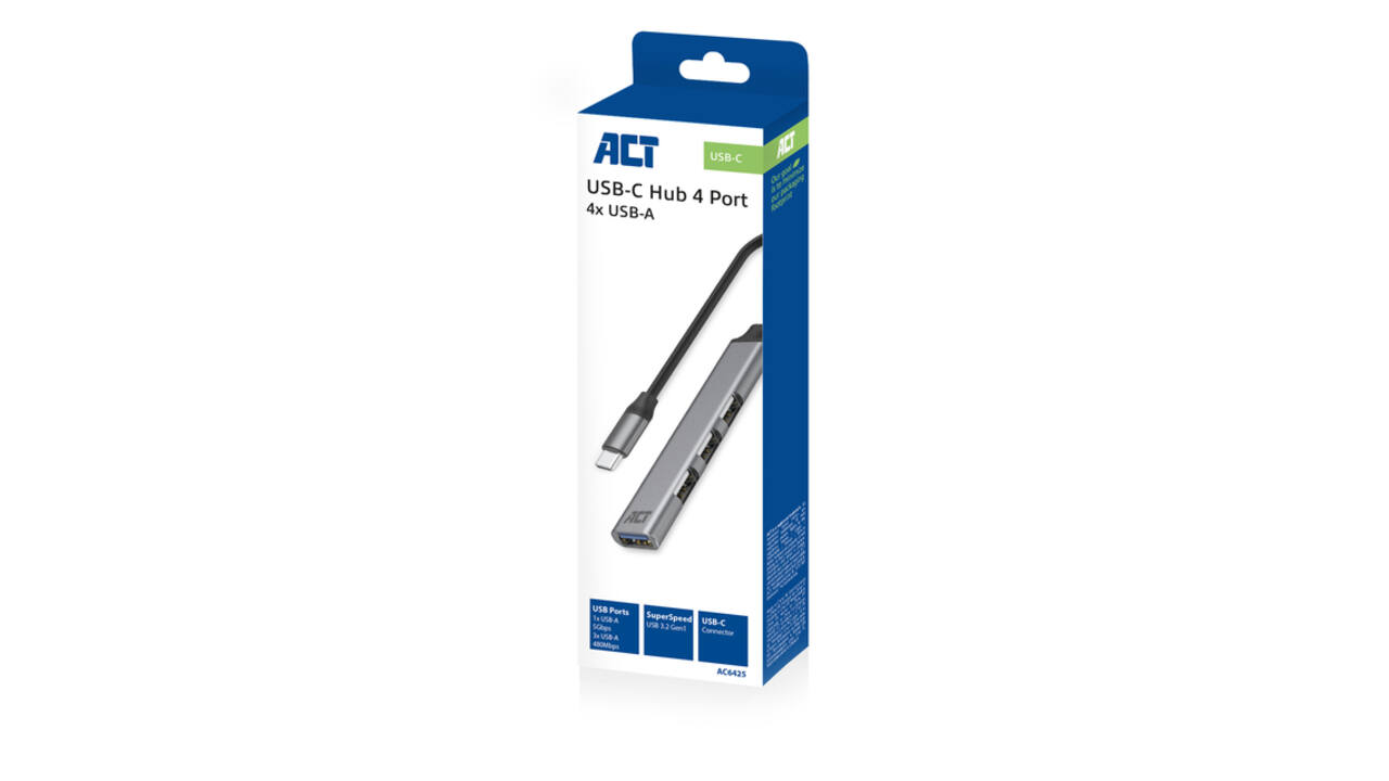 Hub ACT USB-C 3x USB-A 2.0 en 1x USB-A 3.0