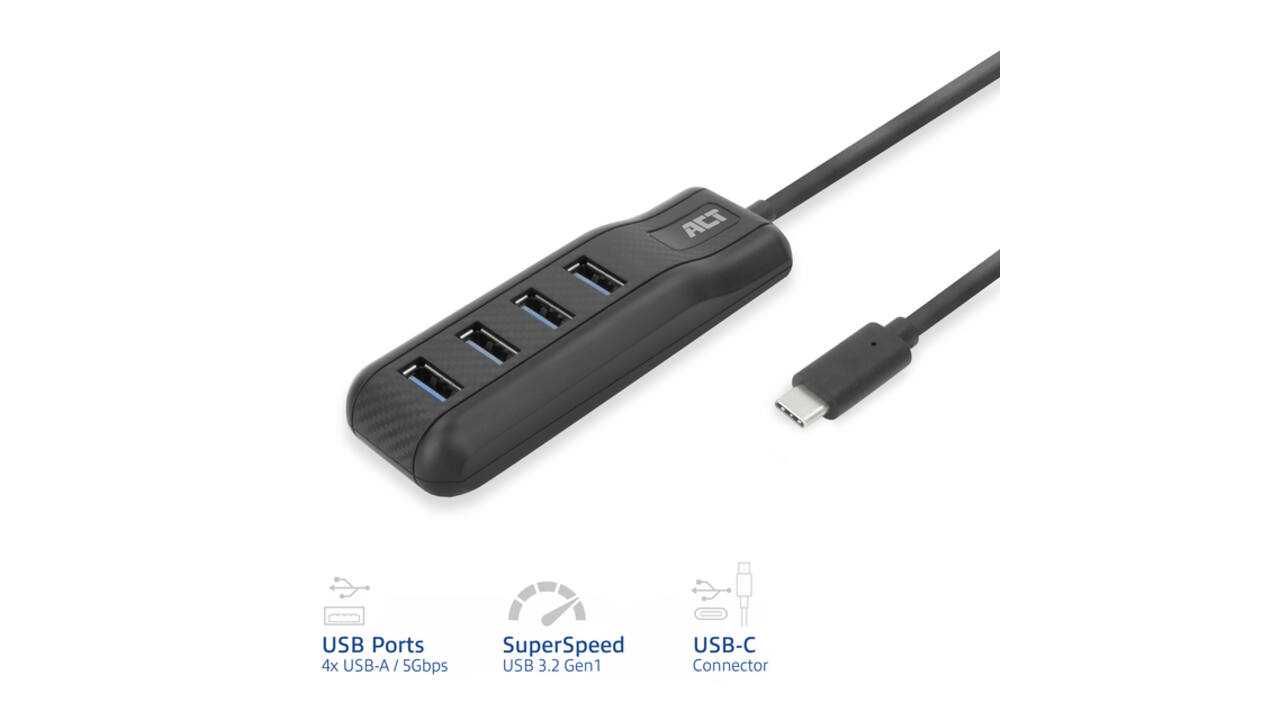 Hub ACT USB-C 3.0 4 poorts USB-A