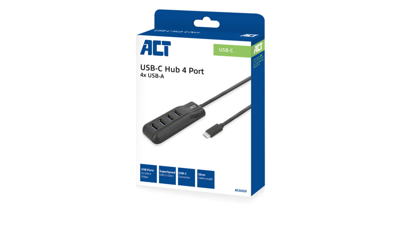 Hub ACT USB-C 3.0 4 poorts USB-A