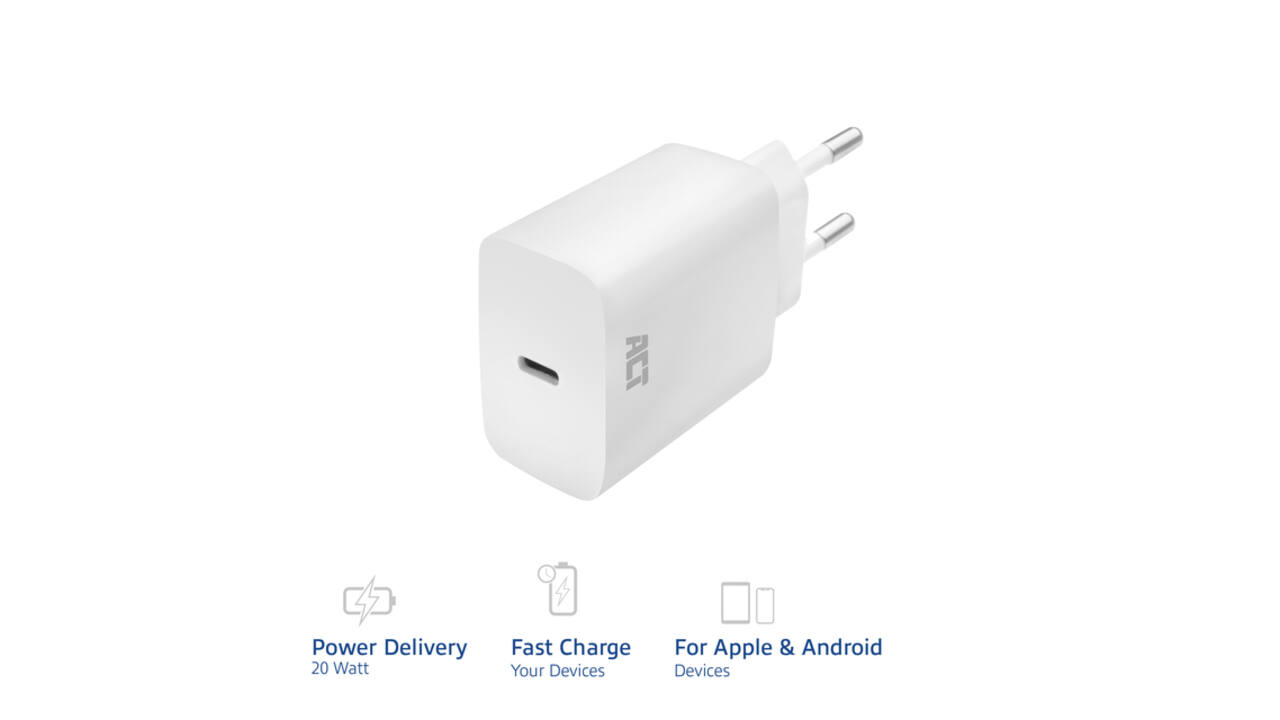 Oplader ACT USB-C 1-poort 20W Power Delivery