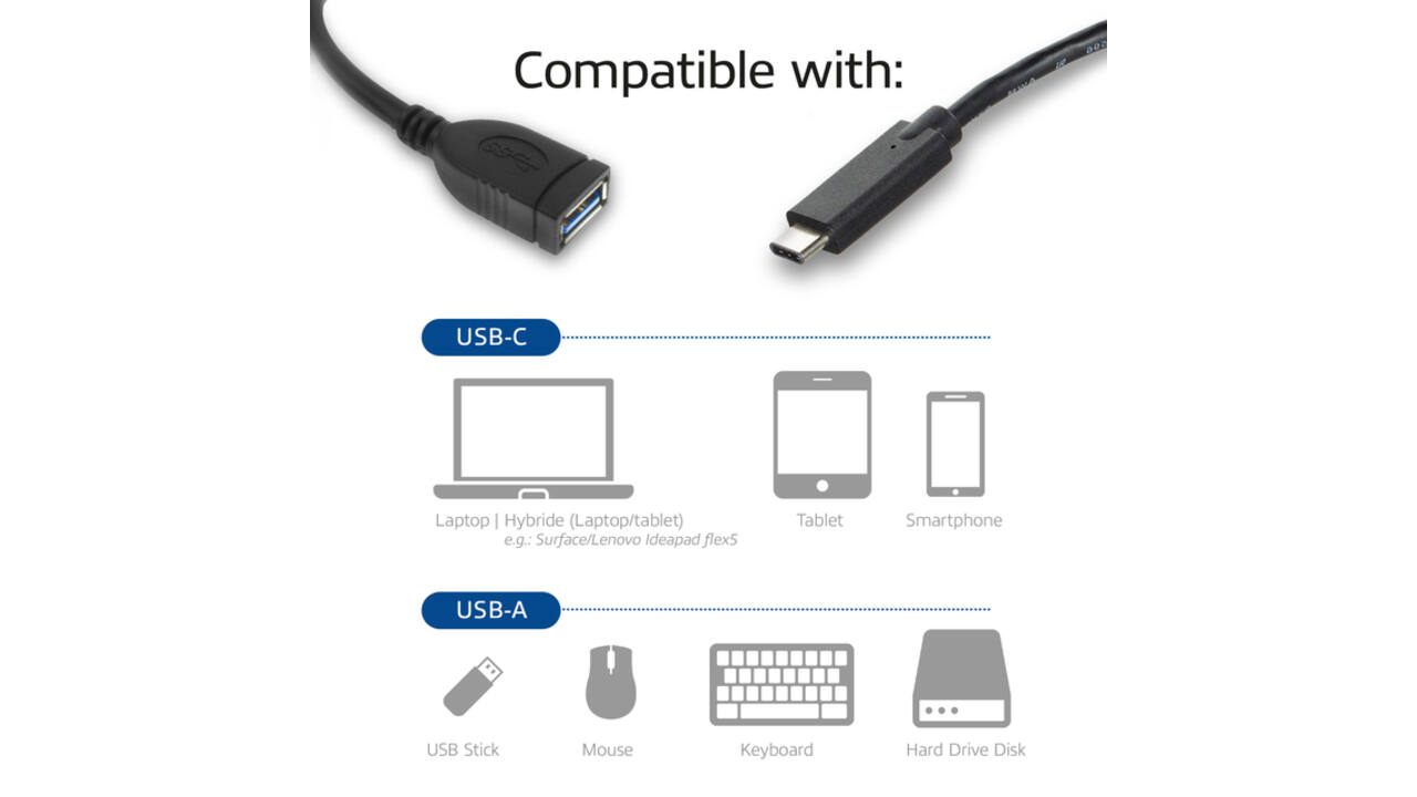 Kabel ACT USB 3.0 OTG USB-C male naar USB-A female