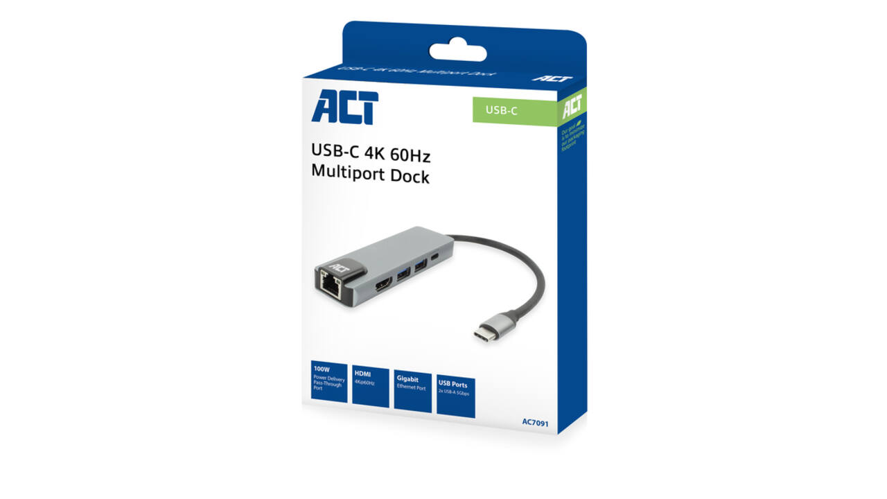 Dockingstation ACT USB-C 4K voor 1 HDMI monitor