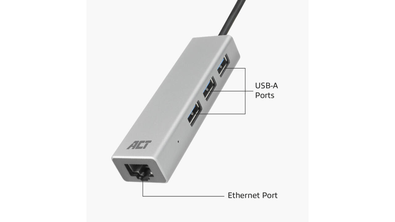 Hub ACT USB-C 3.0 3x USB-A Gigabit ethernet