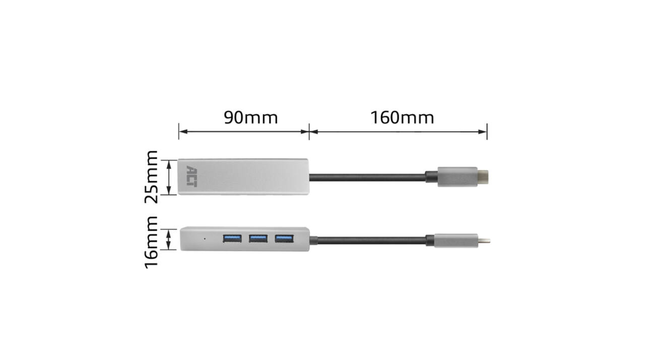Hub ACT USB-C 3.0 3x USB-A Gigabit ethernet