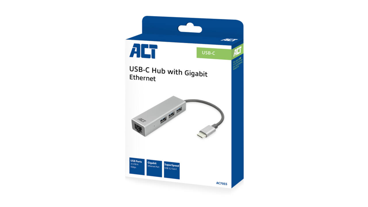 Hub ACT USB-C 3.0 3x USB-A Gigabit ethernet