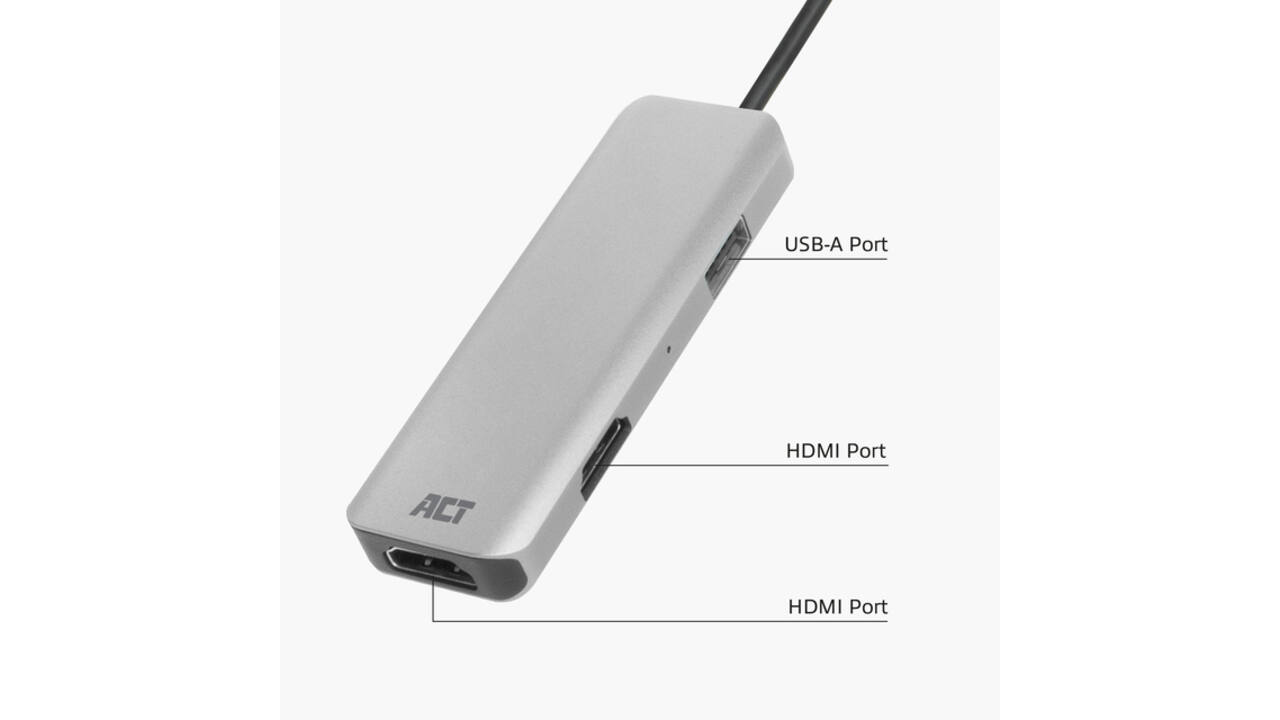 Adapter ACT USB-C 4K multiport voor 2 HDMI monitoren