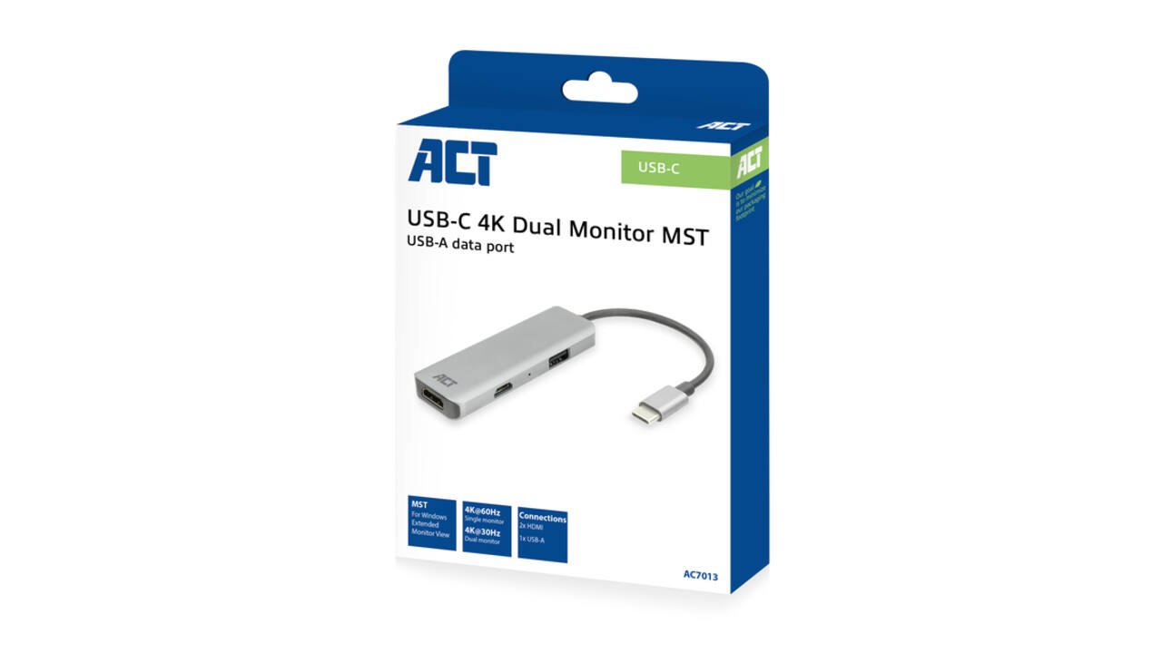 Adapter ACT USB-C 4K multiport voor 2 HDMI monitoren