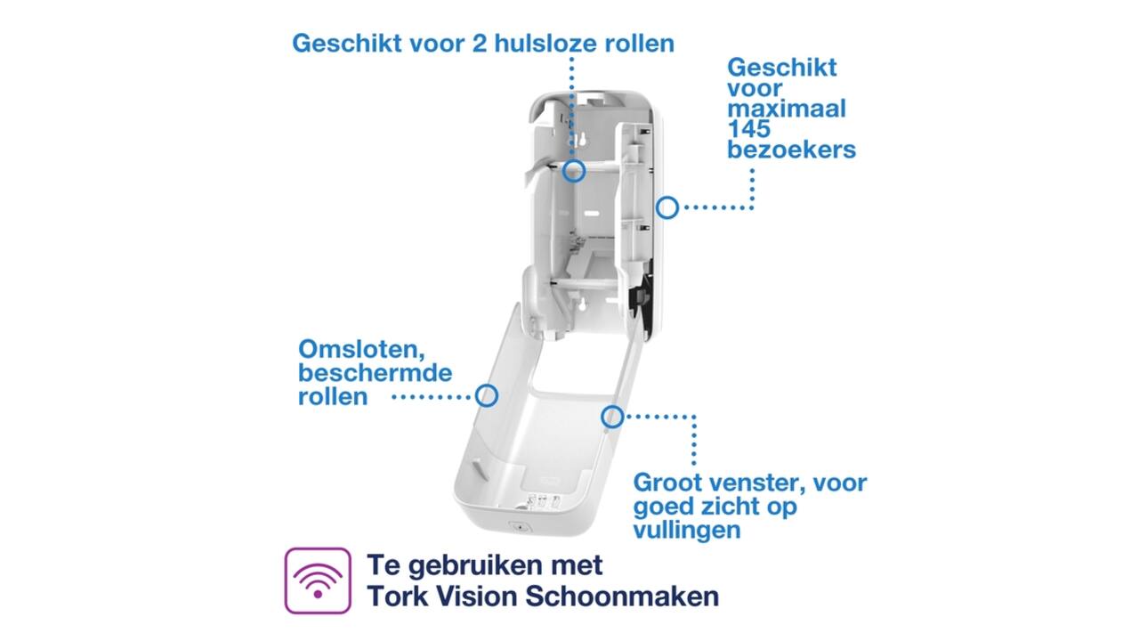 Toiletpapierdispenser Tork T7 Elevation OptiServe Coreless medium verticaal duo wit 558040