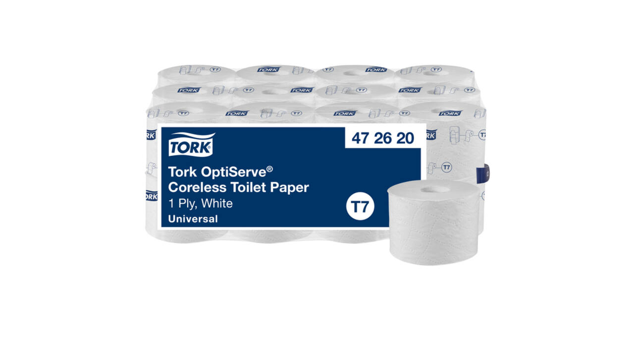 Toiletpapier Tork T7 Universal OptiServe Coreless 1-laags 144m wit 472620