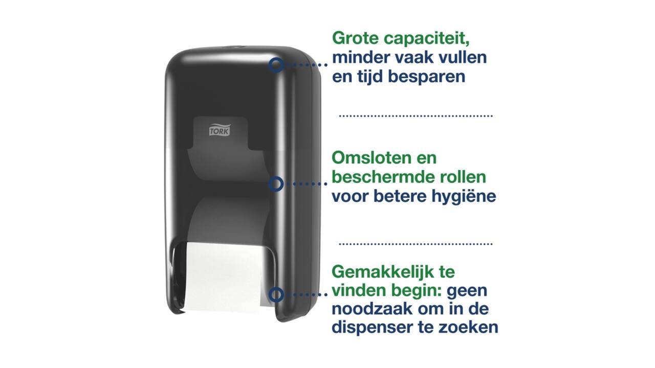 Toiletpapierdispenser Tork T7 Elevation OptiServe Coreless medium verticaal duo zwart 558042