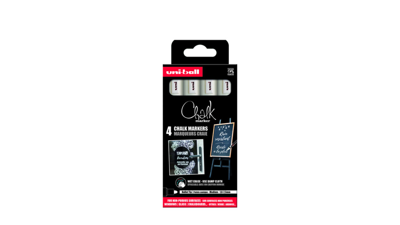 Krijtstift Uni-ball chalk rond 1.8-2.5mm wit 4 stuks