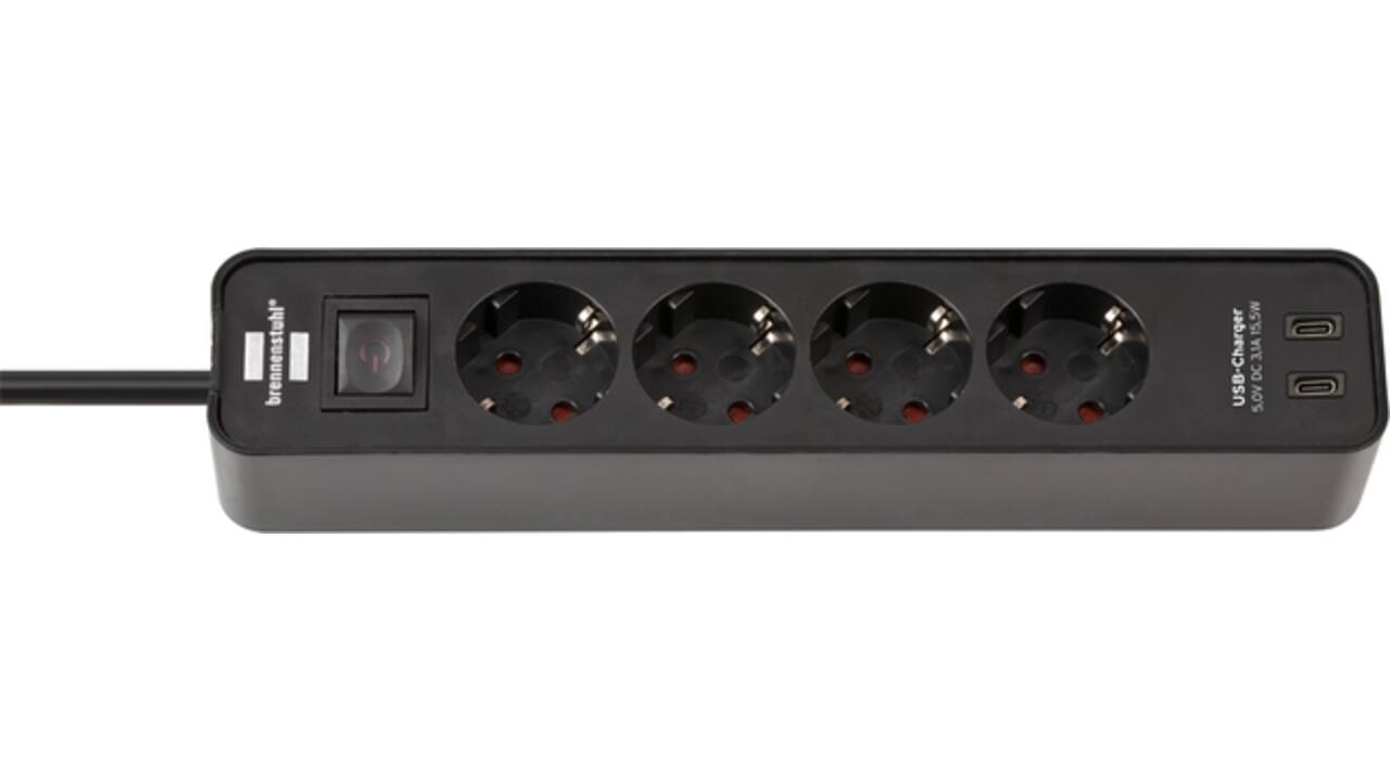 Stekkerdoos Brennenstuhl Ecolor 4vdig incl 2 USB C 1.5m zwart