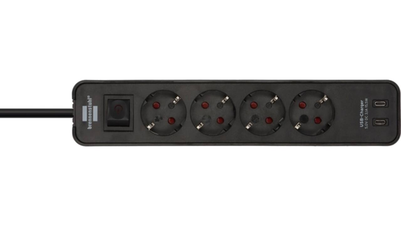 Stekkerdoos Brennenstuhl Ecolor 4vdig incl 2 USB C 1.5m zwart