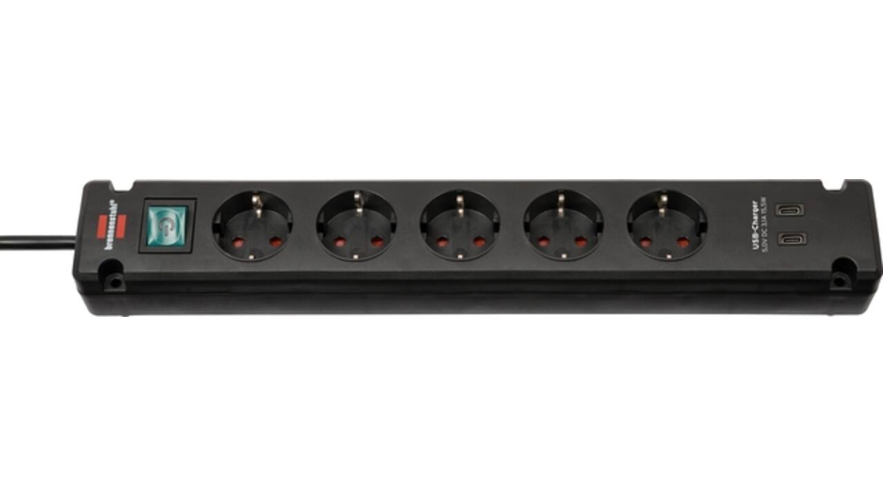 Stekkerdoos Brennenstuhl Bremounta 5vdig incl 2 USB C 3 meter zwart