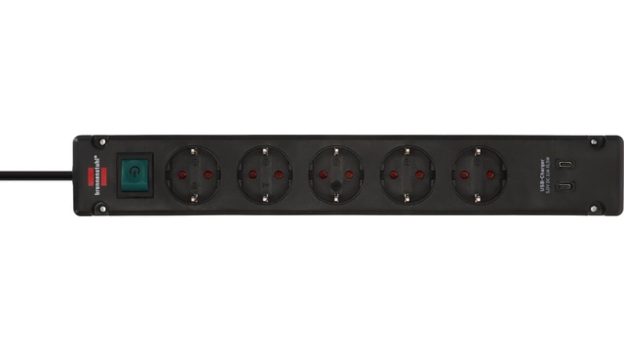 Stekkerdoos Brennenstuhl Bremounta 5vdig incl 2 USB C 3 meter zwart