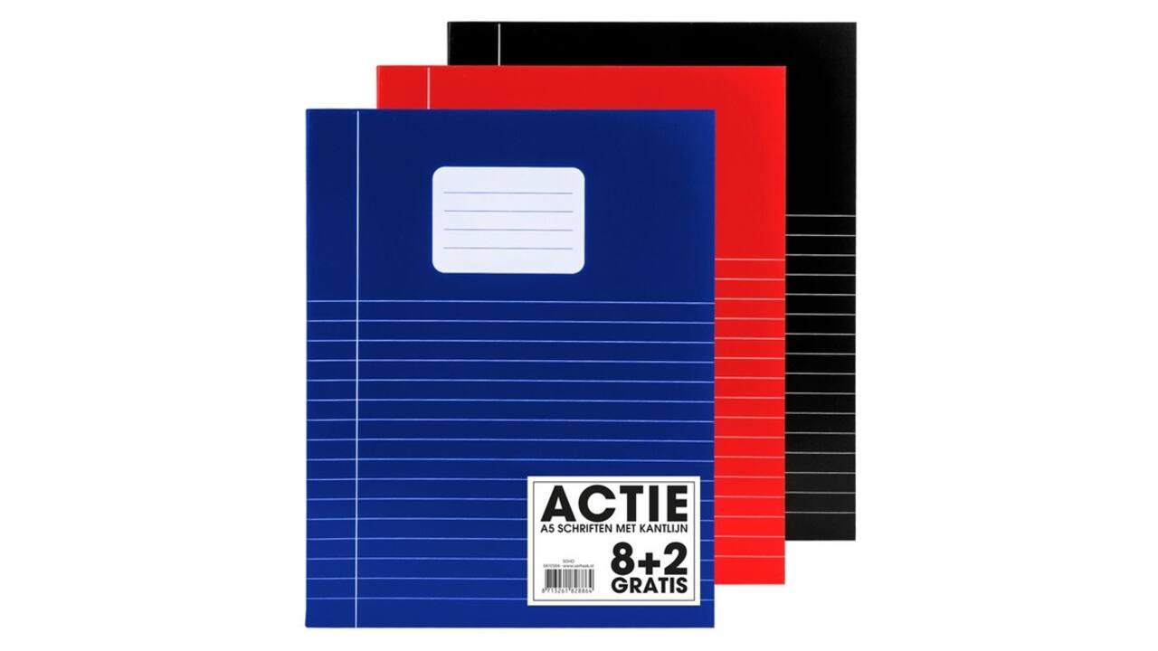 Schrift SOHO Basic A5 lijn 80 pagina's 70gr assorti 8+2 gratis
