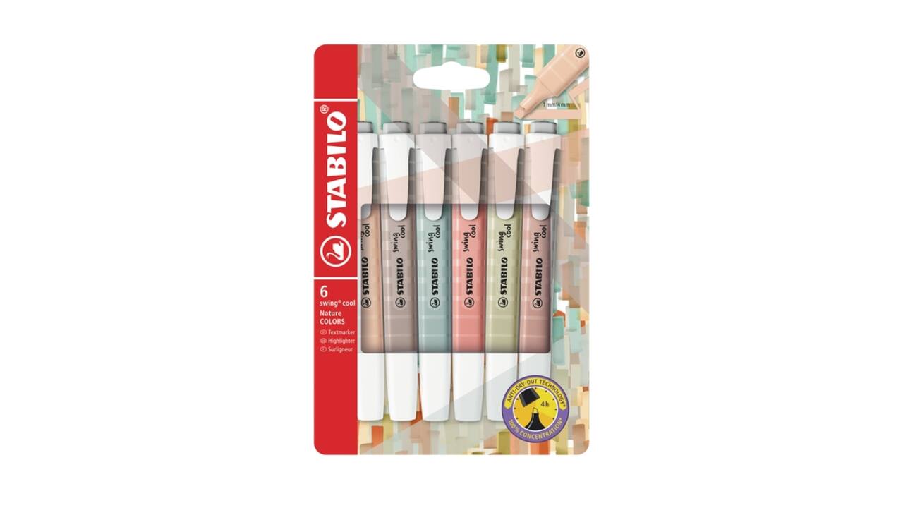Markeerstift STABILO Swing cool nature colors assorti 6 stuks