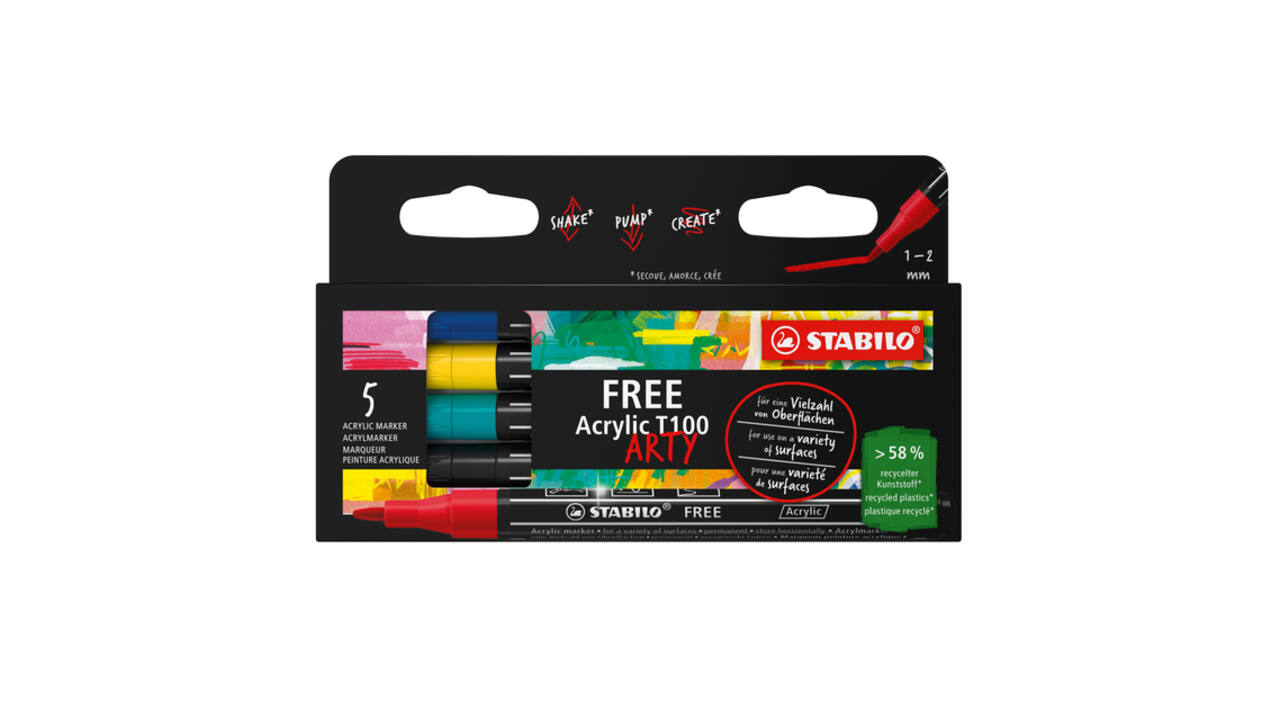Acrylmarker STABILO  Free Acrylic T100 Royal assorti 5 stuks