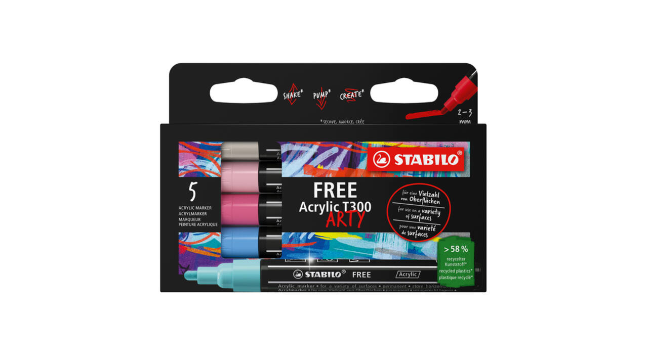 Acrylmarker STABILO  Free Acrylic T300 Candy assorti 5 stuks