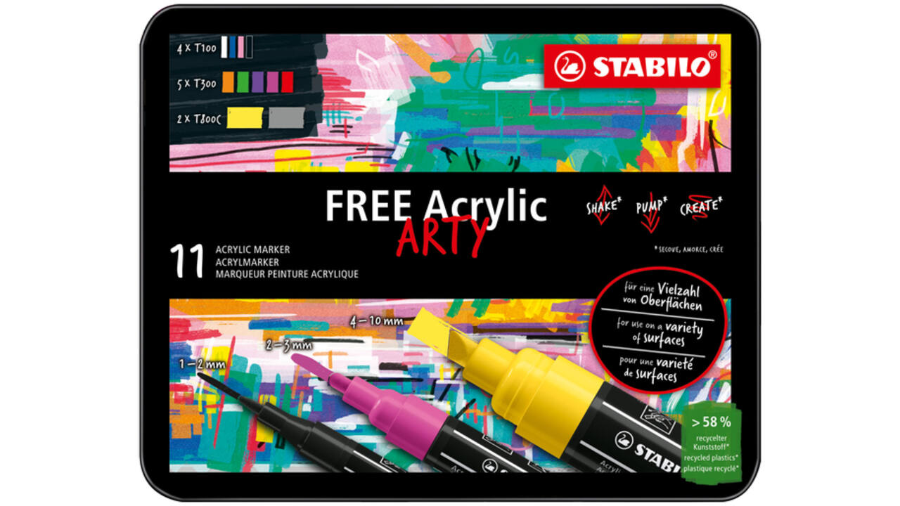 Acrylmarker STABILO  Free Acrylic Starter Kit assorti 11 stuks