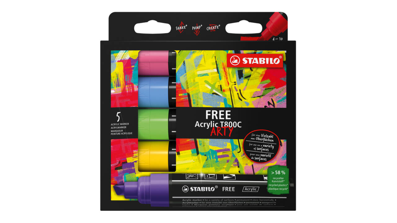 Acrylmarker STABILO  Free Acrylic T800C Seaside assorti 5 stuks