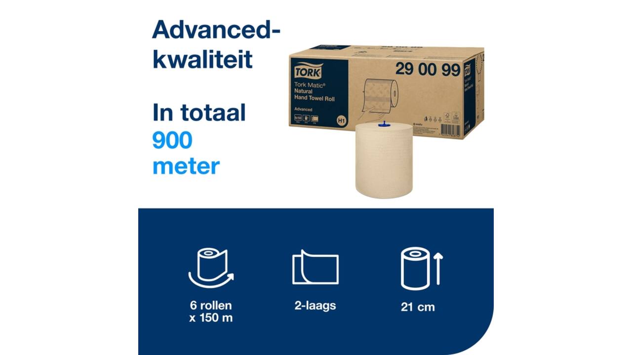 Handdoekrol Tork H1 Matic Advanced 2-laags 150m naturel 290099
