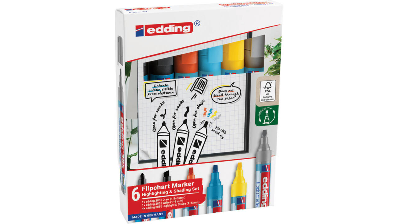 Viltstift edding 385 flipover incl 380 - 383  assorti 6 stuks