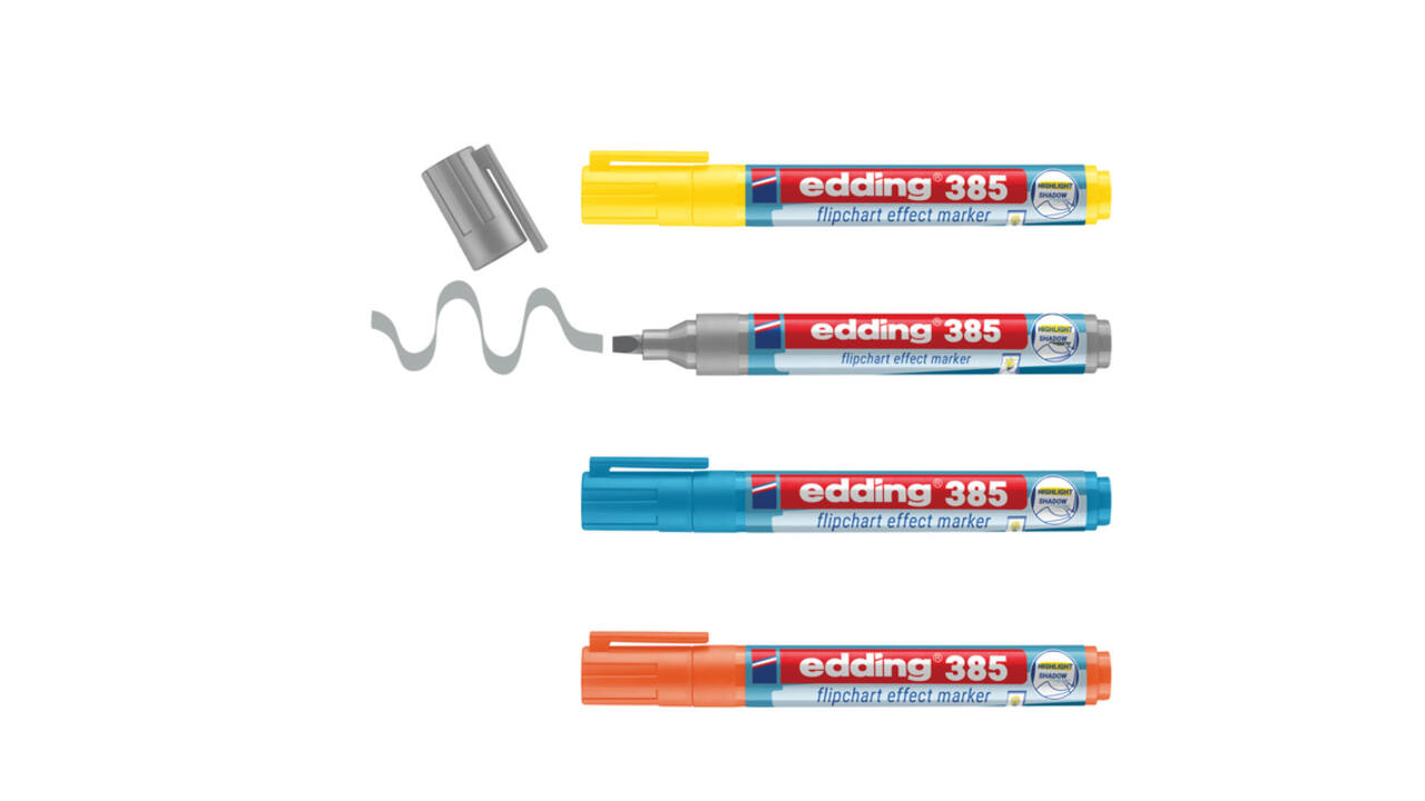 Viltstift edding 385 flipover penseelpunt assorti 4 stuks