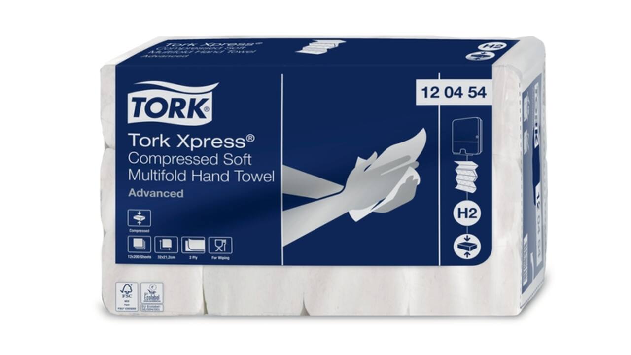 Handdoek Tork H2 Xpress compressed Advanced multifold 2-laags 212x320mm 12x200 vel wit 120454