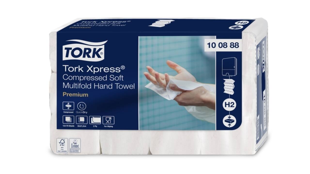 Handdoek Tork H2 Xpress compressed Premium multifold 2-laags 212x320mm 12x170 vel wit 100888