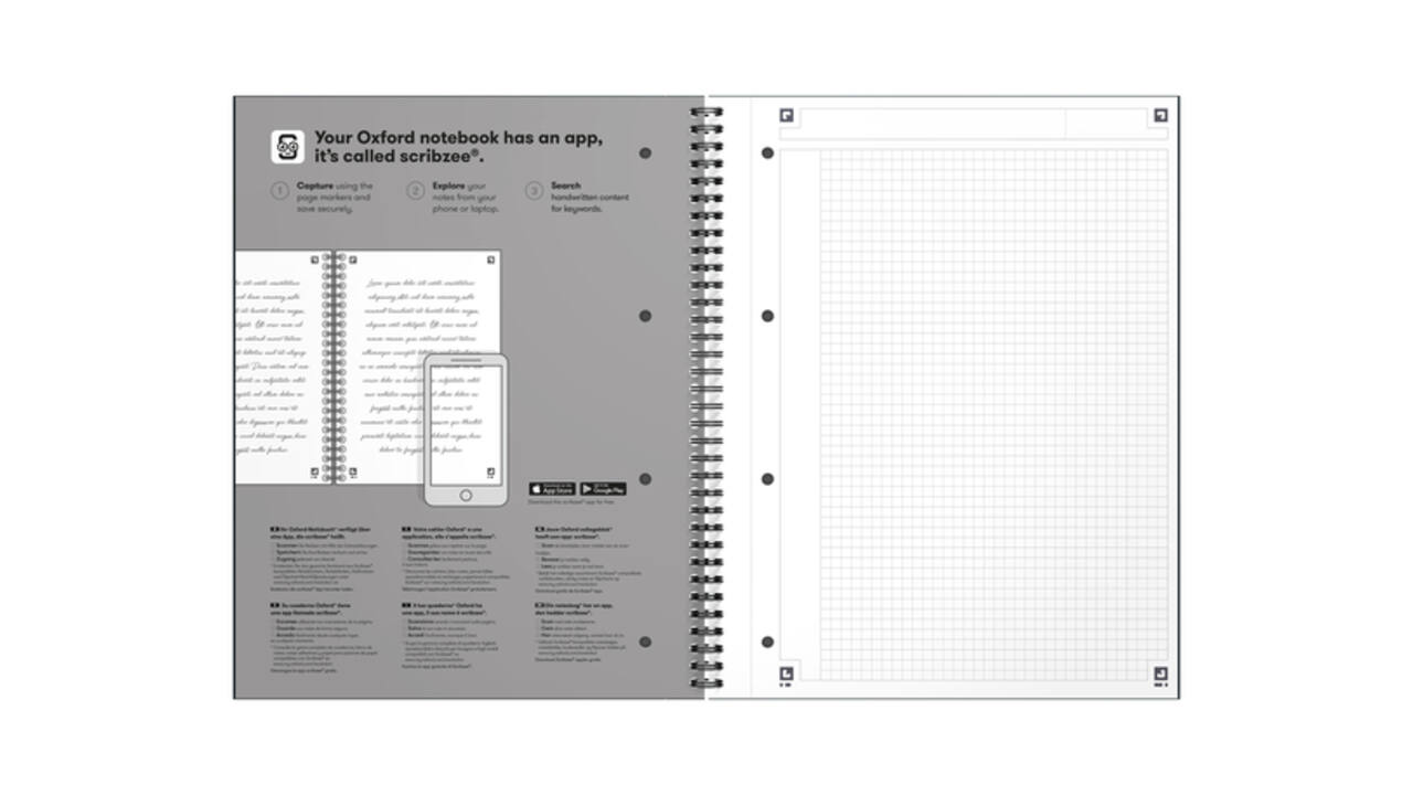 Spiraalblok Oxford International Notebook A4+ ruit 5X5mm 160 pagina's zwart