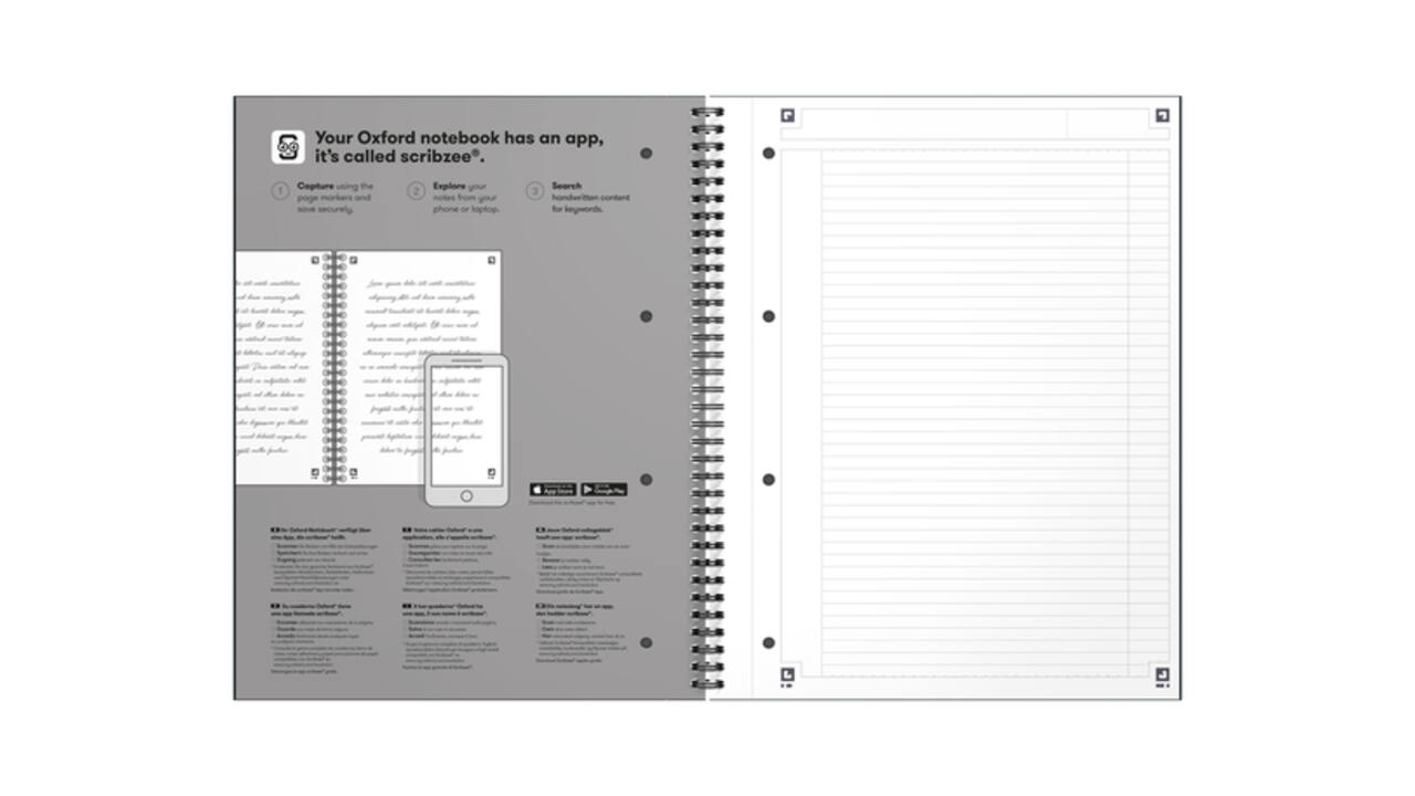 Spiraalblok Oxford International Notebook A4+ lijn 160 pagina's blauw