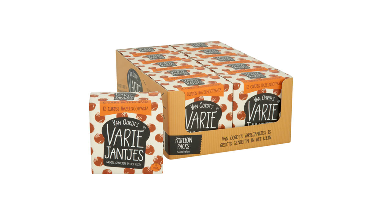 Hazelnootpasta VarieJantjes 12x15 gram cupjes