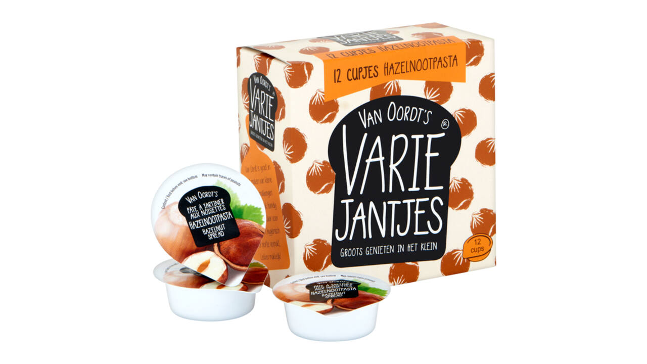 Hazelnootpasta VarieJantjes 12x15 gram cupjes
