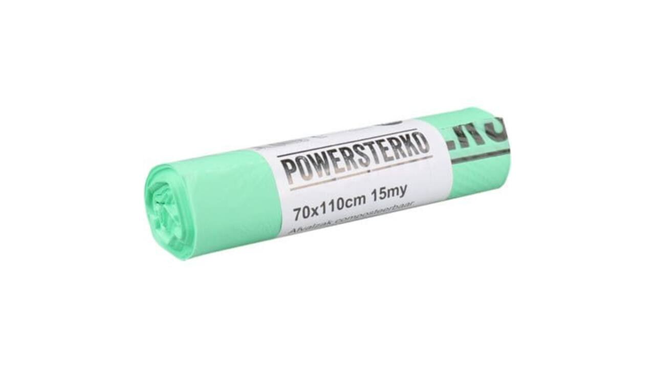 Afvalzak Powersterko bioplastic T15 70x110cm 120L groen rol à 10 stuks