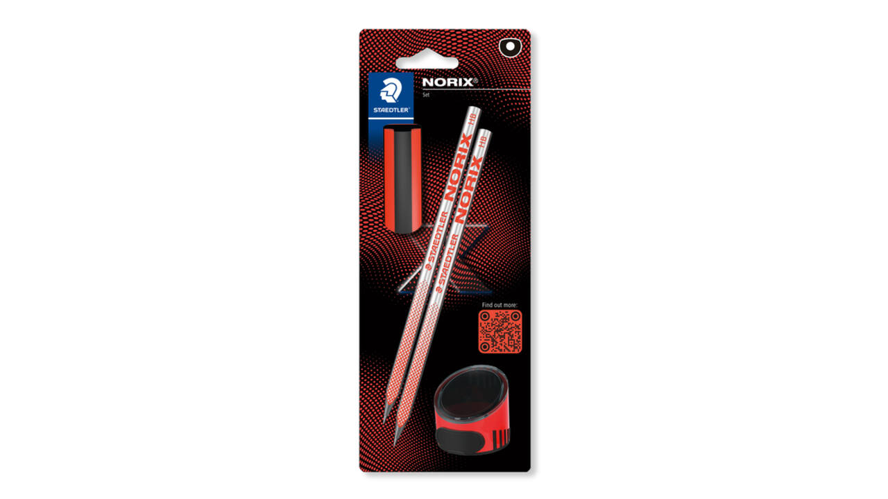 Potlood Staedtler Norix HB zwart-koraal blister à 2 stuks