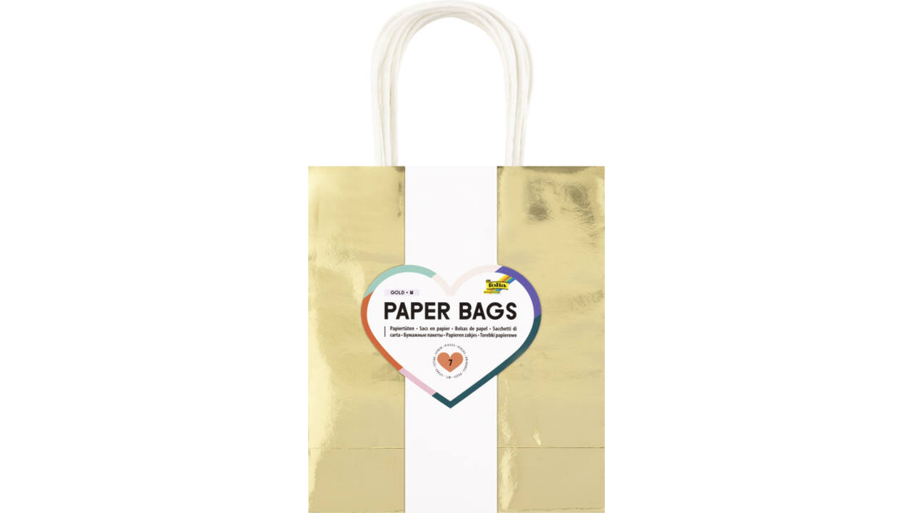 Cadeautas Folia goud kraft 18x21x8cm 7 stuks