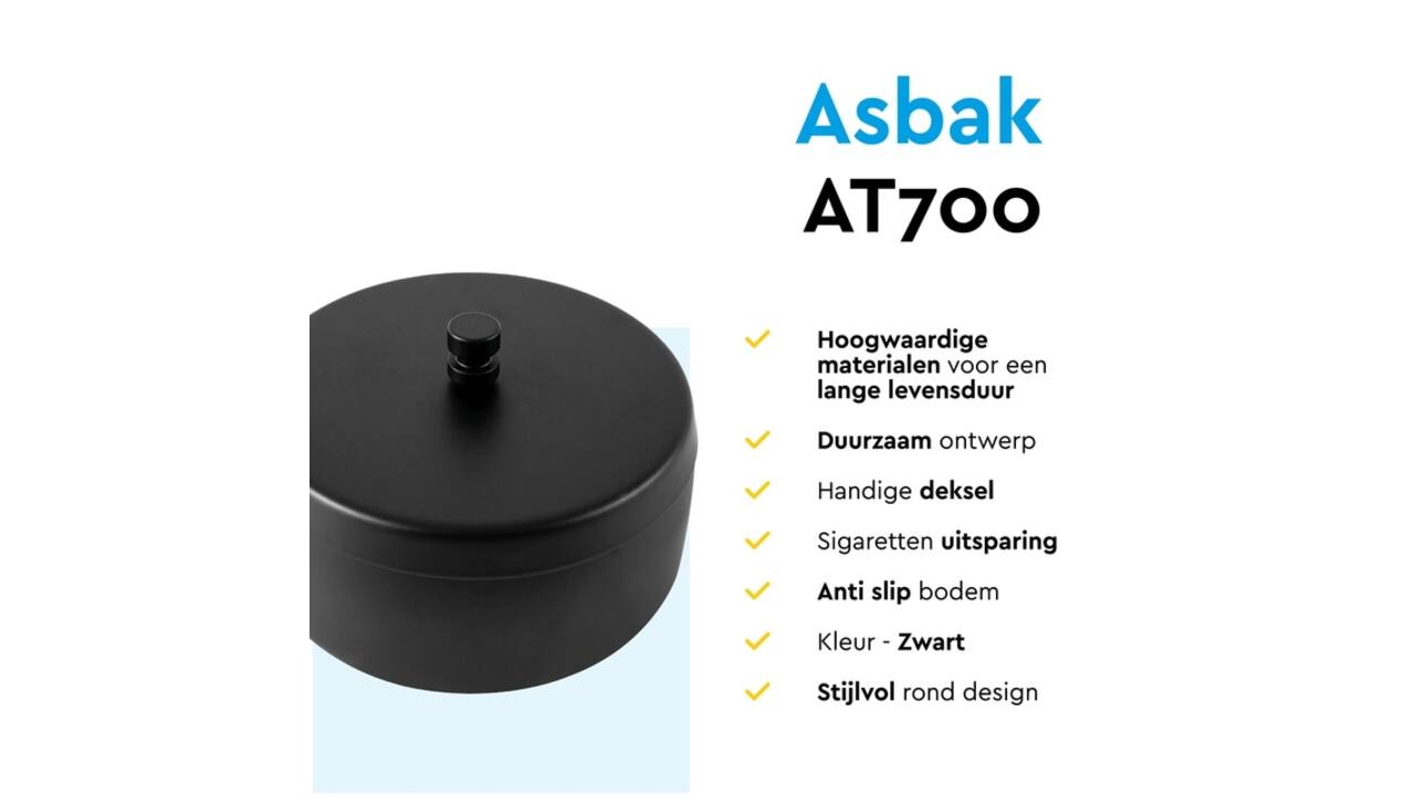 Asbak BRASQ tafelmodel 1 liter met deksel AT700 zwart