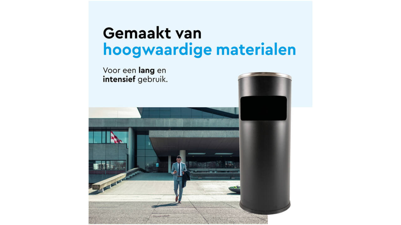 Afvalbak met asbak BRASQ 11 liter AT500 zwart