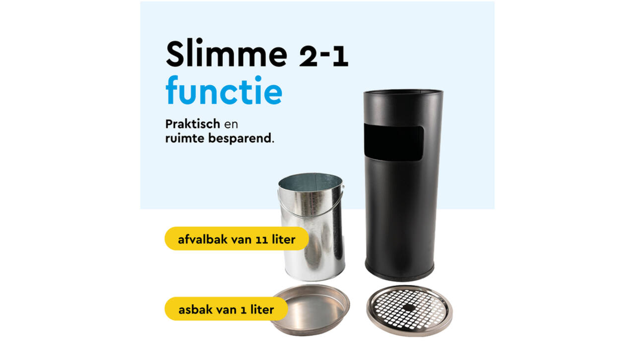 Afvalbak met asbak BRASQ 11 liter AT500 zwart